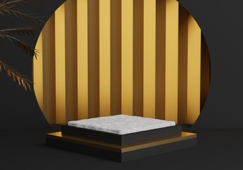 Premium Folden 3D podium renders, Golden and white wall background, Aesthetic Design.
