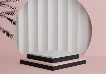 Premium 3D podium renders, Pink and white wall background, Aesthetic Design.