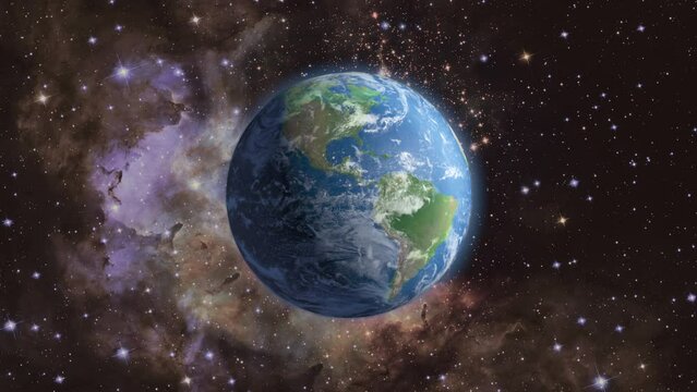 Looped rotation of the planet Earth on the background of the galaxy. 3d render.Elements of this image furnished by NASA.
