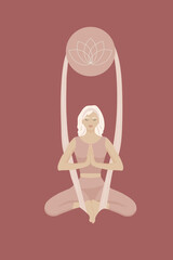 a girl meditates, does aerial yoga, hangs in a lotus position on ribbons in the faceless style