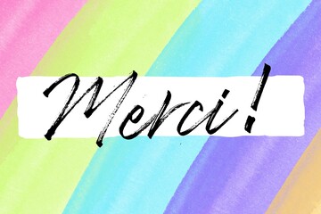 Merci Card. Hand Written Lettering for Title, Heading, Photo Overlay, Wedding Invitation, Thank You Message