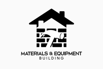 Logo design for building tools, building shops or building materials stores with a hammer silhouette concept combined with a brick house icon