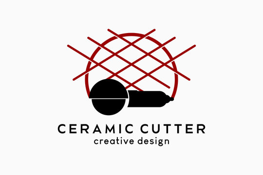 Ceramic cutter logo design with creative concept, ceramic cutting tool silhouette combined with cutting lines