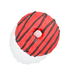 red donut with glaze on white background