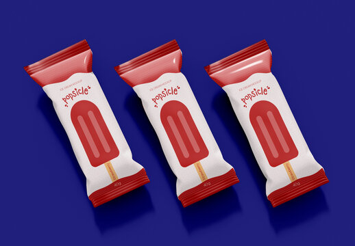 Three Popsicle Packaging Mockup