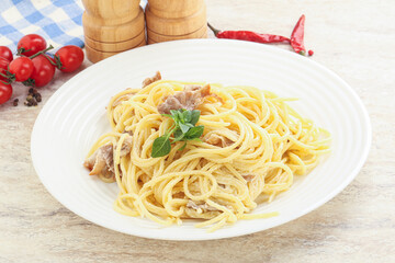 Spaghetti carbonara pasta with bacon