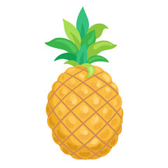 Big juicy pineapple. In cartoon style. Isolated on white background. Vector flat illustration.