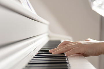 Play the piano close up, 
piano, musical instrument, black white keys 
