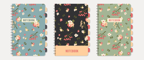 set of covers for notebook, planner, diary. cover design - seamless floral pattern. eps 10 vector