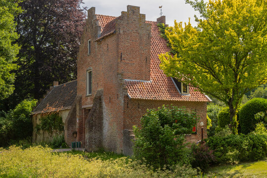 14th century gatehouse of Rhijnestein Castle in the rural village of Cothen.