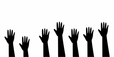 Raised hands. Teamwork, collaboration, voting vector icon.