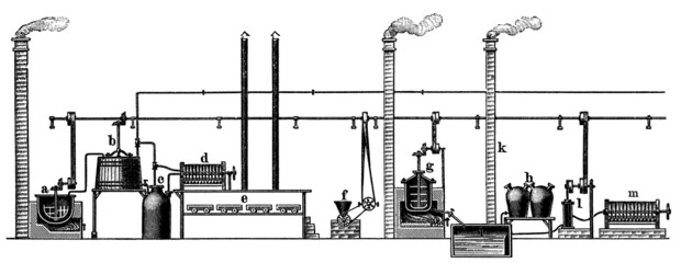 Plant for the preparation of ß-Naphthol. Publication of the book "Meyers Konversations-Lexikon", Volume 2, Leipzig, Germany, 1910