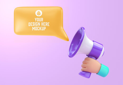 Hand Holding Megaphone with Bubble Mockup