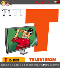 letter T from alphabet with cartoon television set