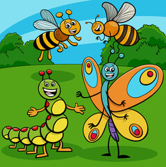 Obraz na płótnie Canvas cartoon insects funny animal characters group