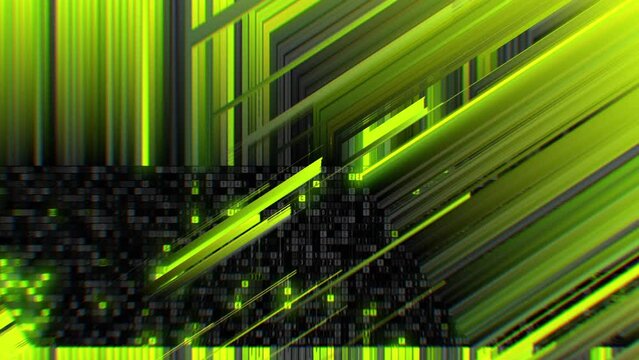 Green neon running grid numbers cyberspace code computing glitch distortion effect motion graphic