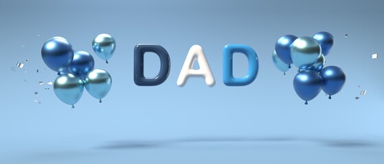 Fathers day theme with balloons - 3D render