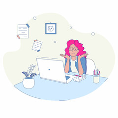 Girl with laptop, line education poster