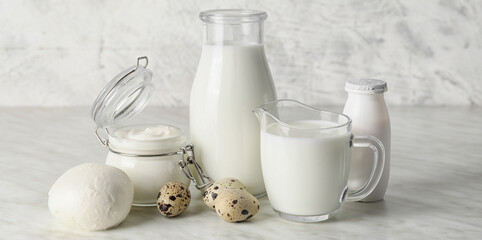 Different dairy products on light table