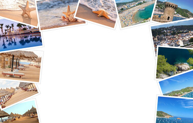 Fototapeta na wymiar Set of travel photos on white background with space for text