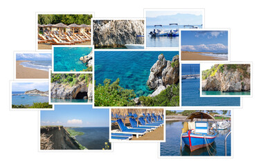 Set of travel photos on white background