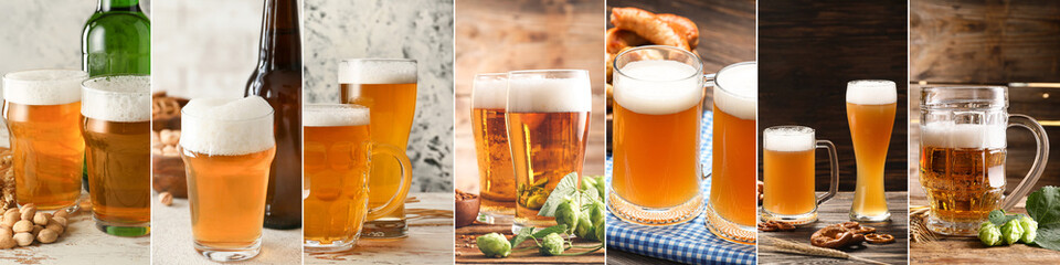 Set of tasty beer in glasses on table