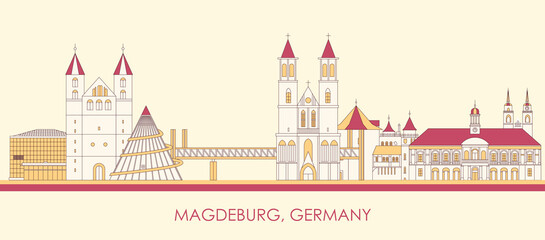 Cartoon Skyline panorama of city of Magdeburg, Germany - vector illustration