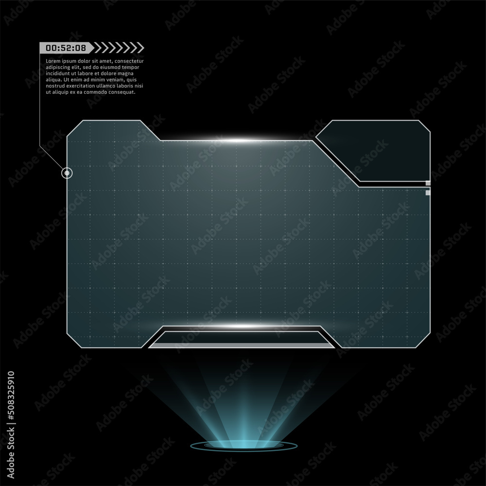 Poster hud digital futuristic user interface horizontal frame. sci fi high tech screen. cyberpunk game menu
