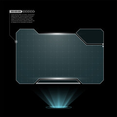 HUD digital futuristic user interface horizontal frame. Sci Fi high tech screen. Cyberpunk game menu touching monitoring hologram dashboard panel. Cyberspace head-up display information vector border © Azat Valeev