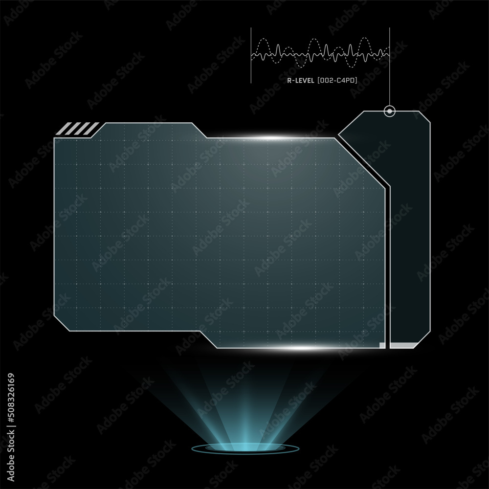 Poster hud digital futuristic user interface horizontal frame. sci fi high tech screen. cyberpunk game menu