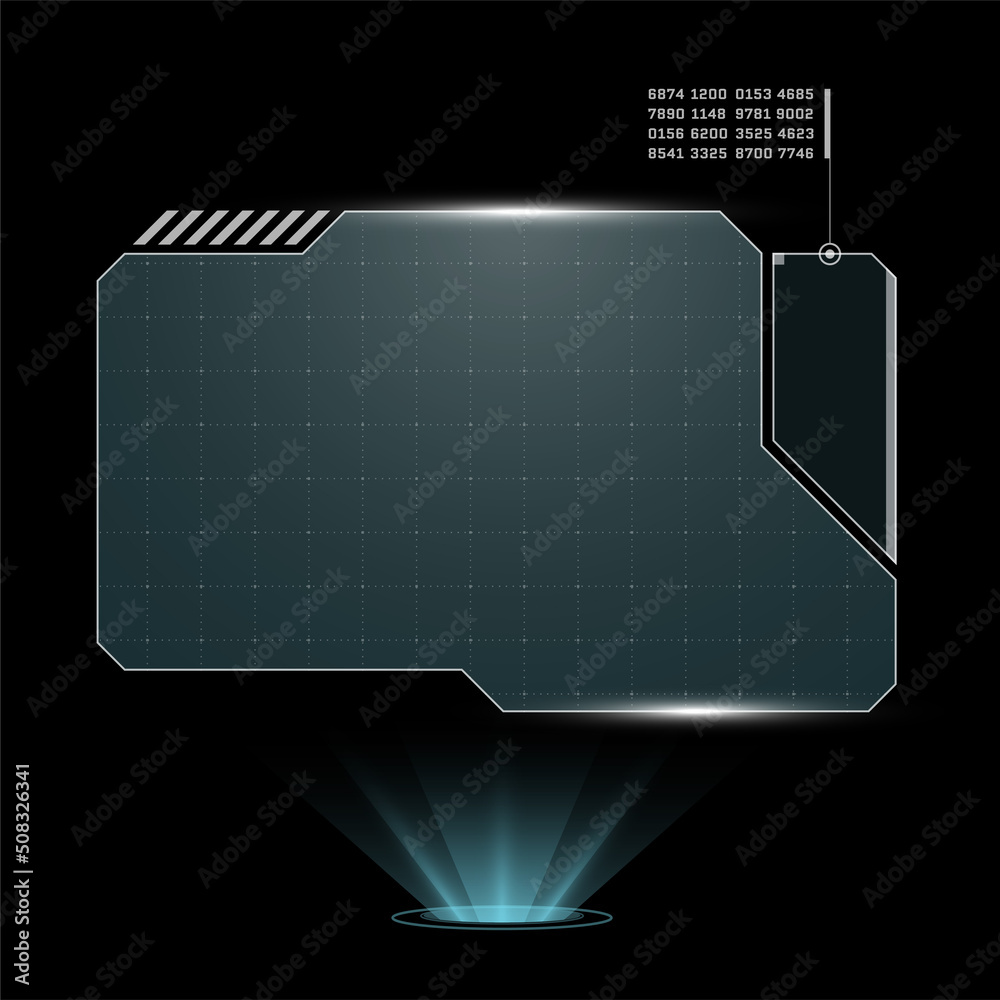 Poster hud digital futuristic user interface horizontal frame. sci fi high tech screen. cyberpunk game menu