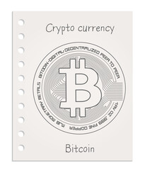 Bitcoin on realistic clean sheet of paper torn from block vector