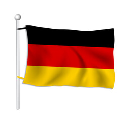 Germany flag waves on a flagpole, white background vector