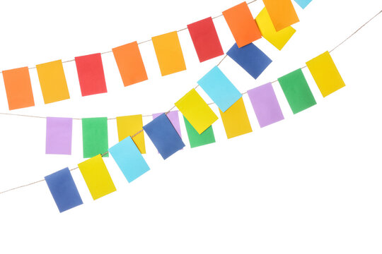 Colorful flags for Festa Junina on white background