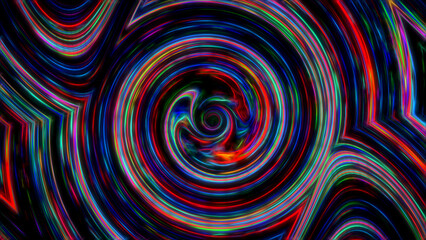 Abstract black background with glowing neon lines.