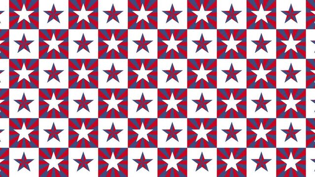 Animated multicolor stars pattern in grid. Modern seamless loop patriotic animated background. Simple animation for holiday backdrops