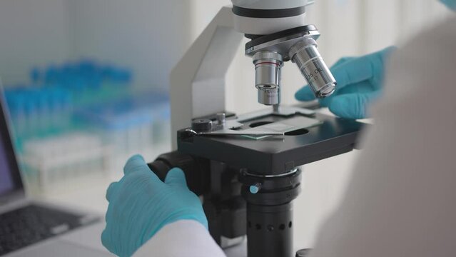 scientist working with microscope