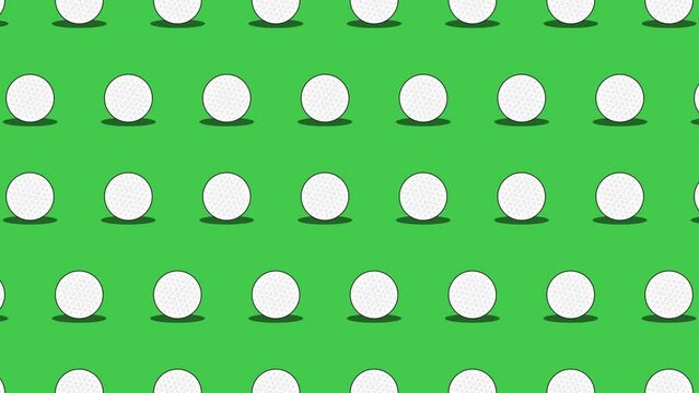 Seamless loop pattern with Golf balls on a green background. Sport balls in seamless loop animation. Endless activity motion graphic background