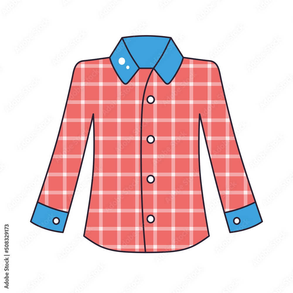 Sticker Red plaid checkered flannel shirt isolated cartoon vector