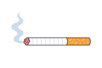 Burning cigarette with smoke isolated cartoon vector