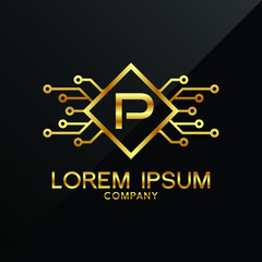 Premium Elegance Gold Initial Letter P Type Logo Sign Symbol Icon luxury technology trading tech crypto monogram 