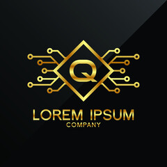 Premium Elegance Gold Initial Letter Q Type Logo Sign Symbol Icon luxury technology trading tech crypto monogram 