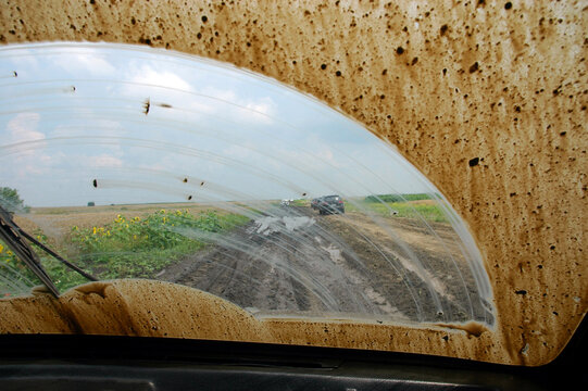 Dirty windshield of a car