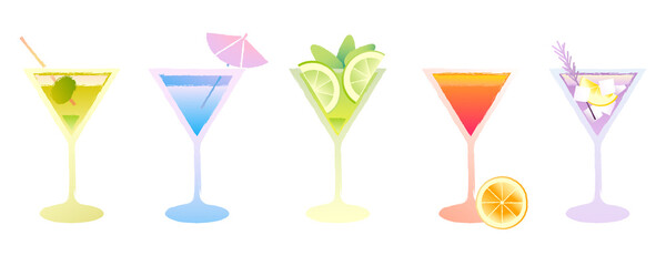 Bright vector texture gradient martini set with texture