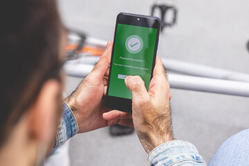 Man using mobile smart phone, online payment, banking and online shopping