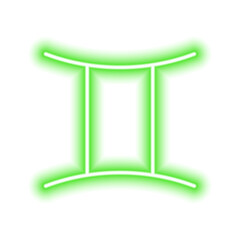 Green neon zodiac sign Gemini on white. Predictions, astrology, horoscope.