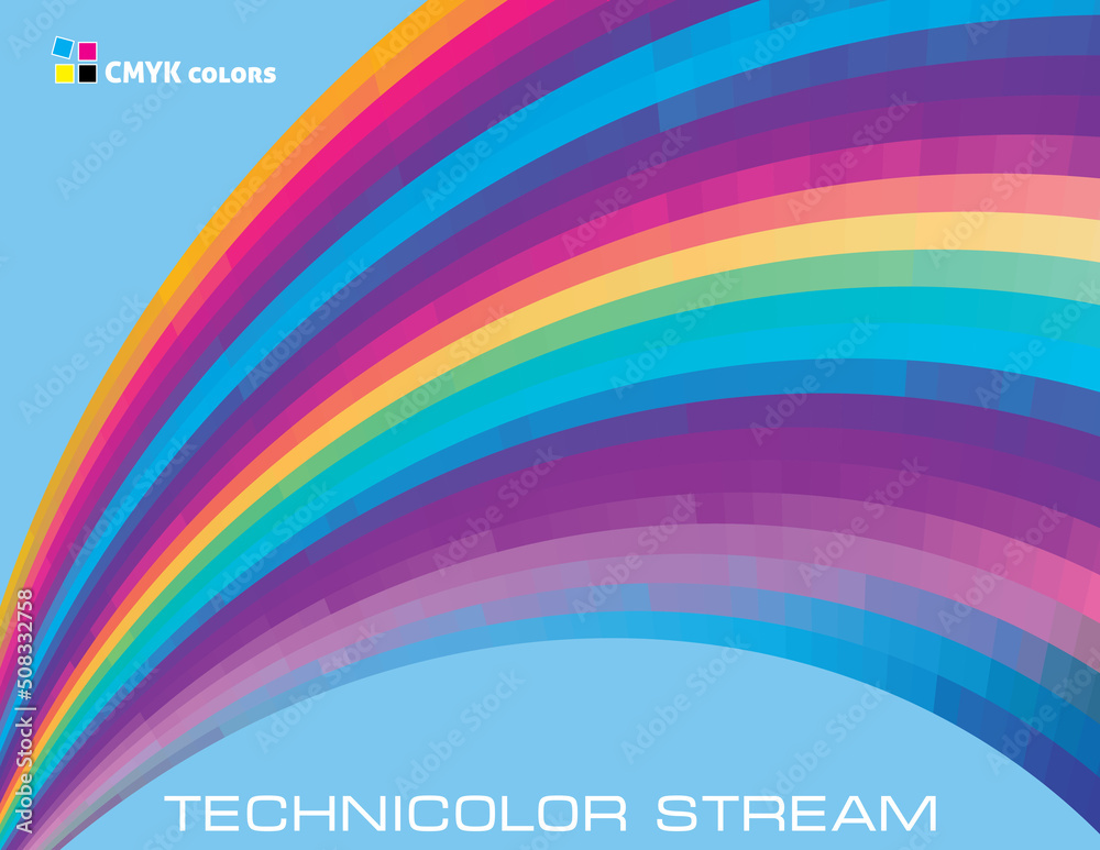 Poster Technicolor stream with colour gradations. Multicolor vector pattern