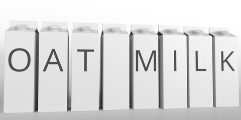 Boxes with OAT MILK text. 3D rendering