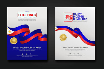 Set poster design Philippines happy Independence Day background template