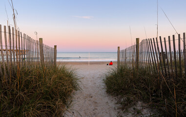 The entrance of Nags Head beach after sunset, Nags Head North Carolina. The beach is the part of the Outer Banks, NC USA